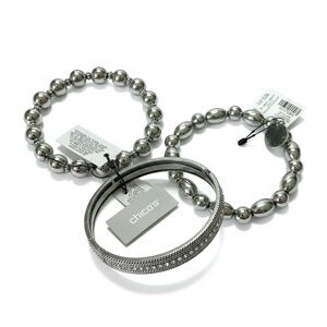 NWT Chico’s Set of 3 Silver Stretch Bracelets Beaded & Crystal Holiday Gift